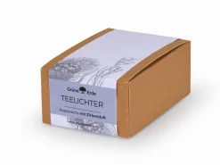 Grüne Erde 12 Teelichter aus Rapswachs mit Zirbenduft, 1 Glaseinsatz