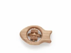 Kinder Grüne Erde Babyrassel Fisch aus Eschenholz, 8,5 x 6 cm