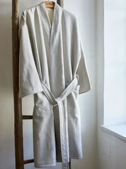 Grüne Erde Bademantel Damen, graphit gestreift, XS/S, 100 % Baumwolle, GOTS