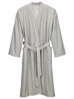 Grüne Erde Bademantel Herren, graphit gestreift, S/M, 100 % Baumwolle, GOTS