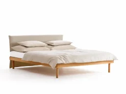 Grüne Erde Bett Jukai Pur, mit Betthaupt und Betthaupthousse, inkl. integriertem Lattenrost, 160 x 200 cm, Baumwollstoff Ondula Greige (139),