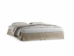 Grüne Erde Bett Jukai Pur, ohne Betthaupt mit Bettrahmenhousse, inkl. integriertem Lattenrost, 180 x 200 cm, Baumwollstoff Ondula Greige (139),