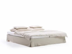 Grüne Erde Bett Jukai Pur, ohne Betthaupt mit Bettrahmenhousse, inkl. integriertem Lattenrost, 180 x 200 cm, Baumwollstoff Ondula Greige (139),