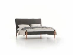Grüne Erde Bett Lorea mit Polsterbetthaupt, 160 x 200 cm, Wollstoff Elverum Mocca (73), Eiche