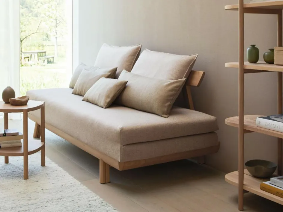 Grüne Erde Bettsofa Doppio 160x200 cm inkl. 2 Kissen (80x55 cm) mit Bezug, Wollstoff Tano Natur (79),