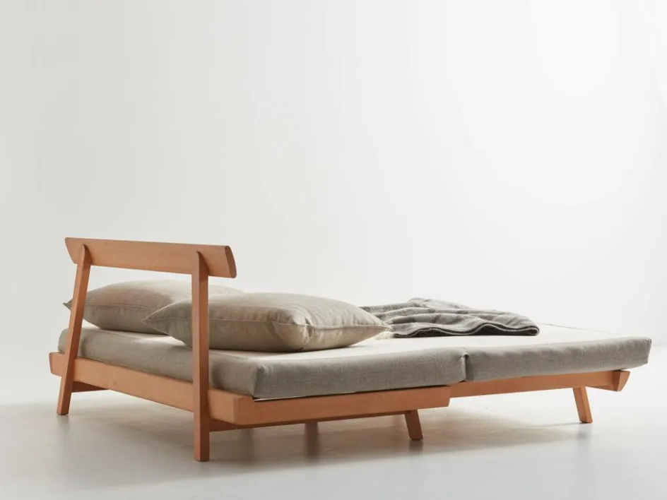 Grüne Erde Bettsofa Doppio 160x200 cm inkl. 2 Kissen (80x55 cm) mit Bezug, Wollstoff Tano Natur (79),