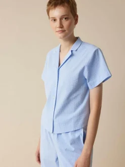 Grüne Erde Bluse aus Bio-Baumwolle, 97 himmelblau seersucker, L, GOTS