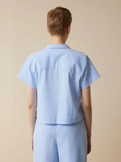 Grüne Erde Bluse aus Bio-Baumwolle, 97 himmelblau seersucker, L, GOTS