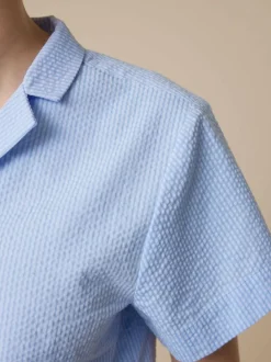 Grüne Erde Bluse aus Bio-Baumwolle, 97 himmelblau seersucker, L, GOTS