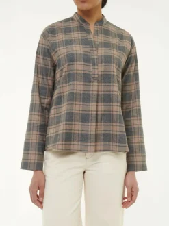 Grüne Erde Bluse aus Bio-Baumwolle, 60 karo anthrazit/nougat, 38, GOTS