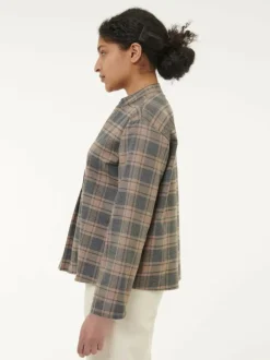 Grüne Erde Bluse aus Bio-Baumwolle, 60 karo anthrazit/nougat, 38, GOTS