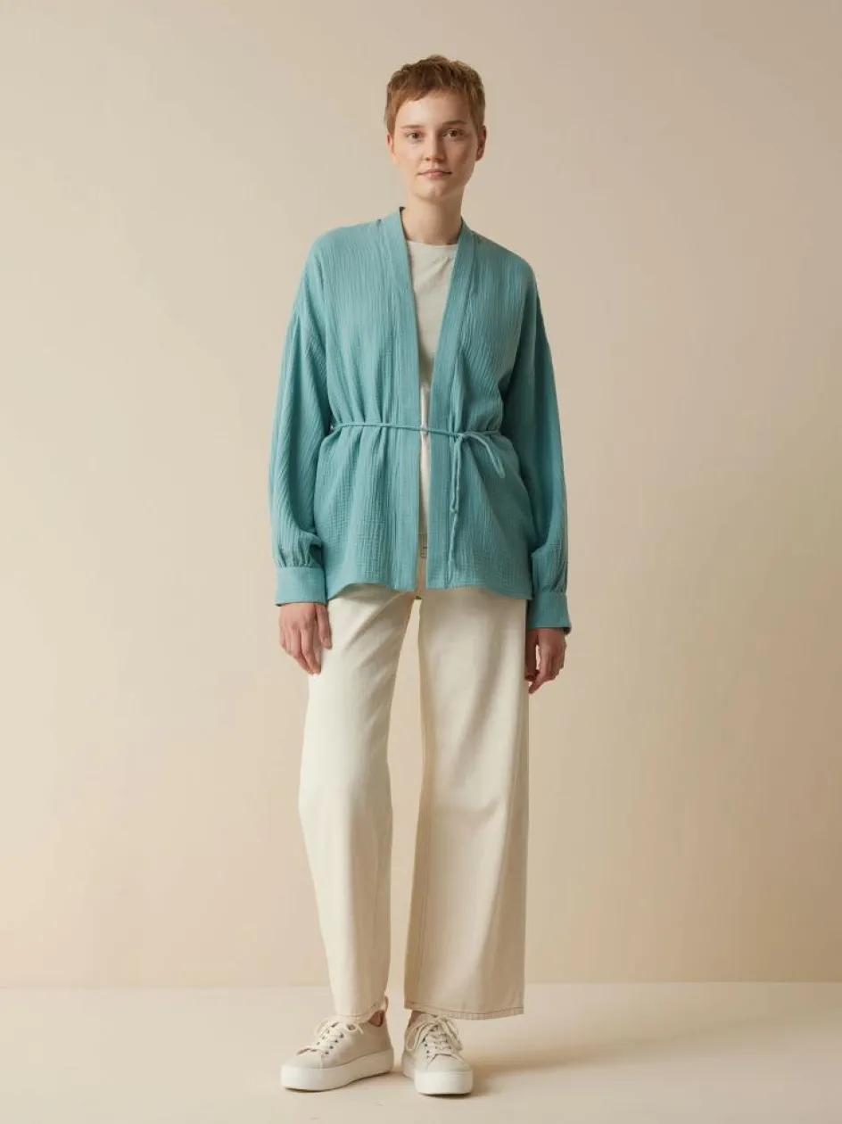 Grüne Erde Blusenjacke aus Bio-Baumwolle, 29 tourmaline, 38, GOTS