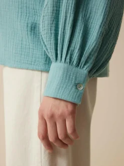 Grüne Erde Blusenjacke aus Bio-Baumwolle, 29 tourmaline, 38, GOTS