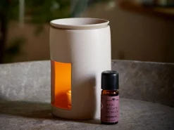 Grüne Erde Duftlampe aus Keramik, H 13 cm, ø 9 cm, creme