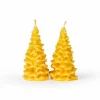 Grüne Erde 2er-Set Figurenkerze Tannen aus Bienenwachs, H 8 cm, ø 4 cm