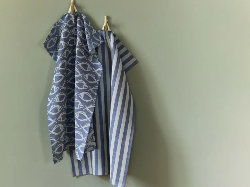 Grüne Erde 2er-Set Geschirrtücher Joris, atlantik, 45 x 70 cm, 50 % Baumwolle/50 % Leinen, GOTS