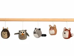 Grüne Erde 5er-Set Waldtiere: Fuchs, Hase, Eule, Waschbär, Igel, ca. 7 x 5 cm, 100 % Schurwolle (Schaf)