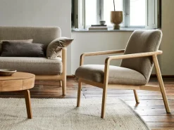 Grüne Erde Fauteuil Ketil, Wollstoff Tano Natur Dunkel (81),