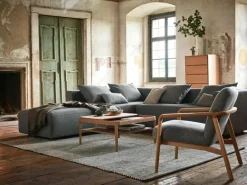 Grüne Erde Fauteuil Ketil, Wollstoff Tano Natur Dunkel (81),