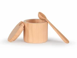 Grüne Erde Gewürzdose mit Löffel, Erle natur, H 5 cm ø 5,5 cm