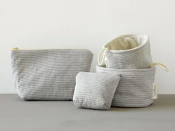 Grüne Erde Große Kosmetiktasche, graphit gestreift, 28 x 9 x 17 cm, 100 % Baumwolle, GOTS