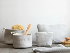 Grüne Erde Große Kosmetiktasche, graphit gestreift, 28 x 9 x 17 cm, 100 % Baumwolle, GOTS