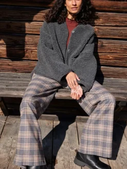 Grüne Erde Hose aus Bio-Baumwolle, 60 karo anthrazit/nougat, 38, GOTS