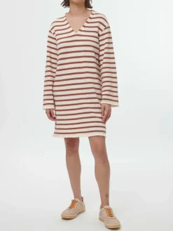 Grüne Erde Kleid aus Bio-Baumwolle, 56 offwhite/kastanie jacquard ringel, 36, GOTS