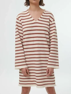 Grüne Erde Kleid aus Bio-Baumwolle, 56 offwhite/kastanie jacquard ringel, 36, GOTS