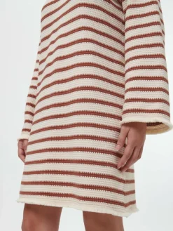 Grüne Erde Kleid aus Bio-Baumwolle, 56 offwhite/kastanie jacquard ringel, 36, GOTS