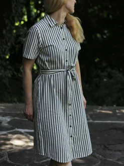 Grüne Erde Kleid aus Bio-Baumwolle und Leinen, 80 navy/offwhite streif, 38, GOTS