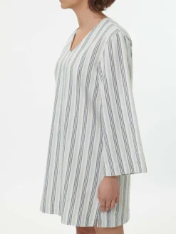 Grüne Erde Kleid aus Bio-Leinen und Baumwolle, 60 multistreif grün, 38