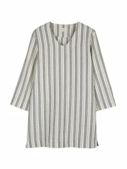 Grüne Erde Kleid aus Bio-Leinen und Baumwolle, 60 multistreif grün, 38