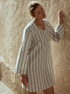 Grüne Erde Kleid aus Bio-Leinen und Baumwolle, 60 multistreif grün, 38