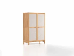 Grüne Erde Kleiderschrank Kurami mit Drehtüren 2-türig, Fußgestell, Wollstoff Tano Natur (79),