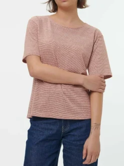 Grüne Erde Kurzarmshirt aus Bio Leinen/Baumwolle, 76 weiss/kastanie ringel, 36, GOTS