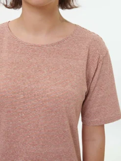 Grüne Erde Kurzarmshirt aus Bio Leinen/Baumwolle, 76 weiss/kastanie ringel, 36, GOTS