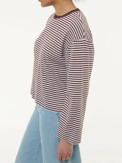 Grüne Erde Langarmshirt aus Bio-Baumwolle, 25 merlot/weiss ringel, 38, GOTS