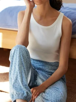 Grüne Erde Lange Schlafhose aus Bio-Baumwolle, 91 blumendruck himmelblau, S, GOTS