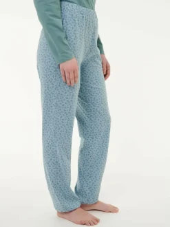 Grüne Erde Lange Schlafhose aus Bio-Baumwolle, 91 blumendruck himmelblau, S, GOTS