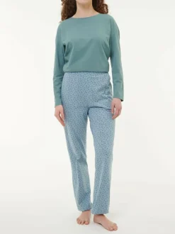 Grüne Erde Lange Schlafhose aus Bio-Baumwolle, 91 blumendruck himmelblau, S, GOTS