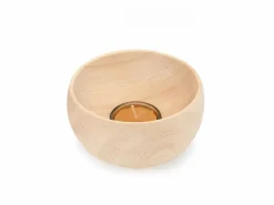 Grüne Erde Lichtkugel groß aus Zirbenholz, handgedrechselt, H 7 cm, ø 11,5 cm, inkl. Glaseinsatz