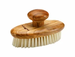 Grüne Erde Massagebürste mit Halteknopf, ca. 12 x 8 cm, Olivenholz