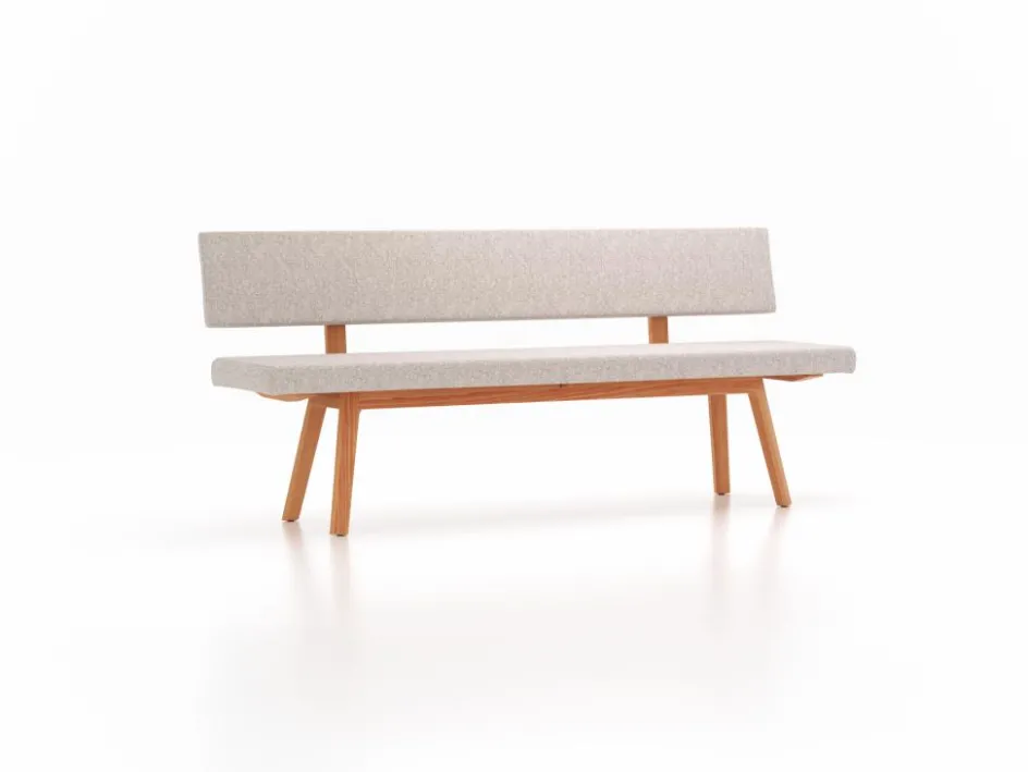 Grüne Erde Polsterbank Mirato mit Rückenlehne, L 200 x T 56,5 x H 86 cm, Banklaenge 200 cm, Wollstoff Tano Natur (79), Buche