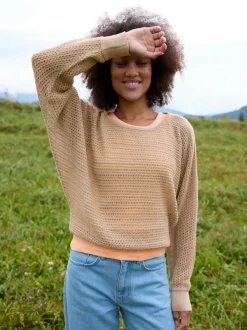 Grüne Erde Pullover aus Alpakawolle, 73 camelie, S