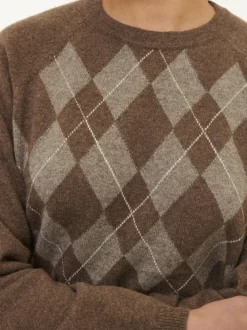 Grüne Erde Pullover aus Yakhaar und Schafwolle, 83 yak intarsia mittelbraun/hasel, S