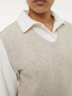 Grüne Erde Pullunder aus Bio-Baumwolle und Wolle, 44 sand melange, S, GOTS