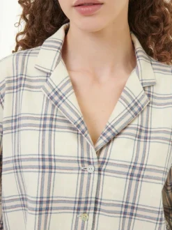 Grüne Erde Pyjamahemd aus Bio-Baumwolle, 88 karo perlmutt/blau, S, GOTS