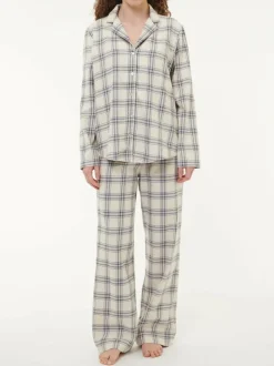 Grüne Erde Pyjamahemd aus Bio-Baumwolle, 88 karo perlmutt/blau, S, GOTS