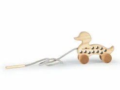 Grüne Erde Rolltier Ente aus Eschenholz mit Fädelspiel, 15 x 6 x 11 cm